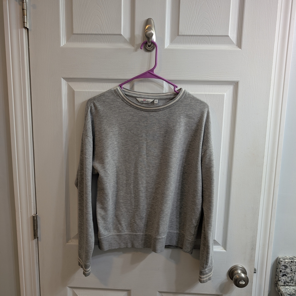 Vineyard Vines Sweatshirt Womens Gray Crewneck Striped Sleeve & Collar - Size XS
